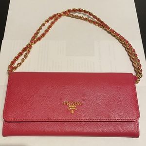 Prada leather long wallet with shoulder strap WOC
